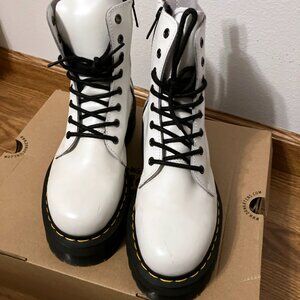 Dr. Martens Jadon Platform Boots, White Polished Smooth Leather | US Size 9